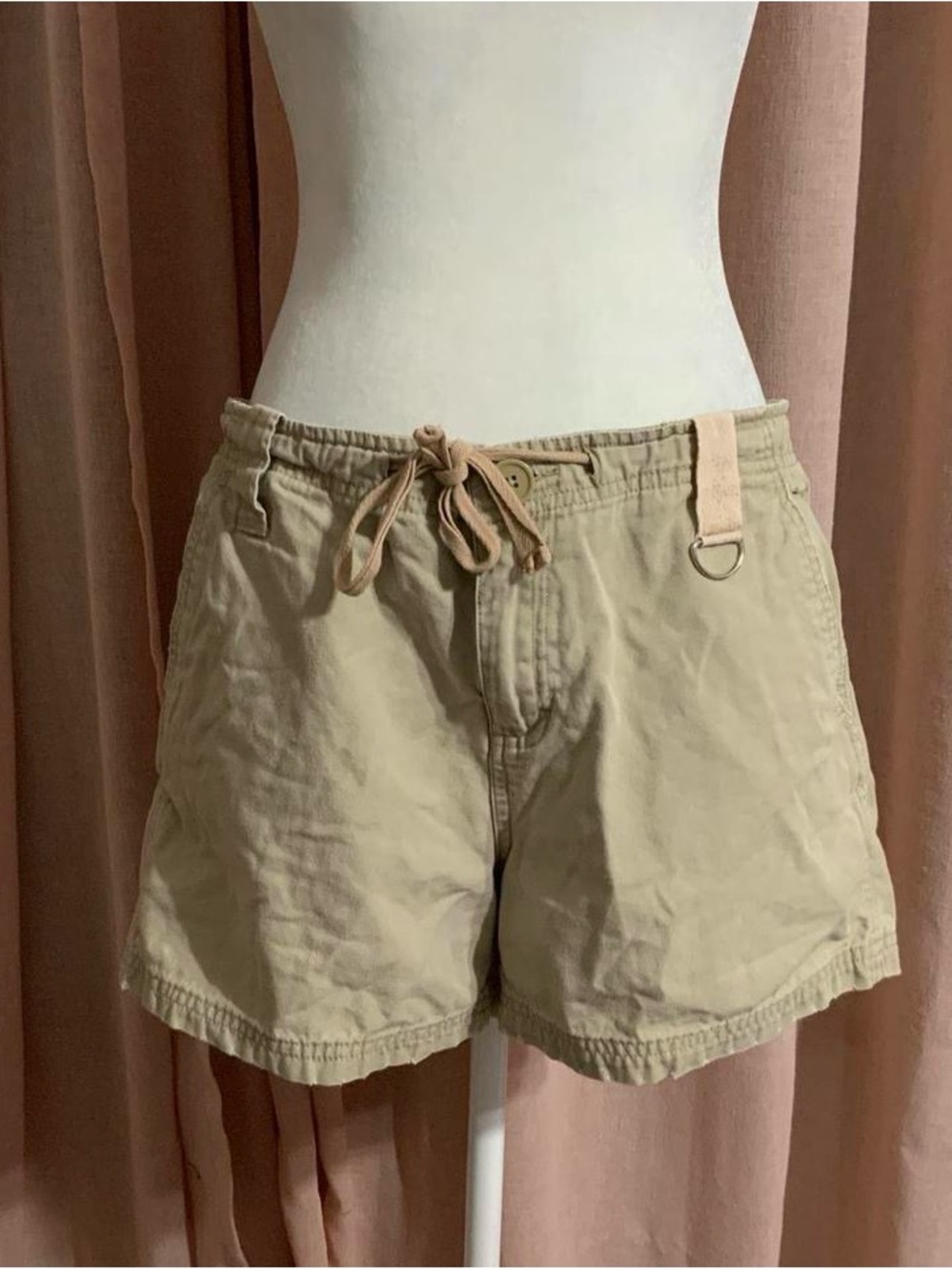 Route 66 Y2k Khaki Drawstring Utility Cargo Shorts Sz 9/10